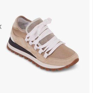 BRUNELLO CUCINELLI Gold Suede & Metallic Jersey Monili Sneaker